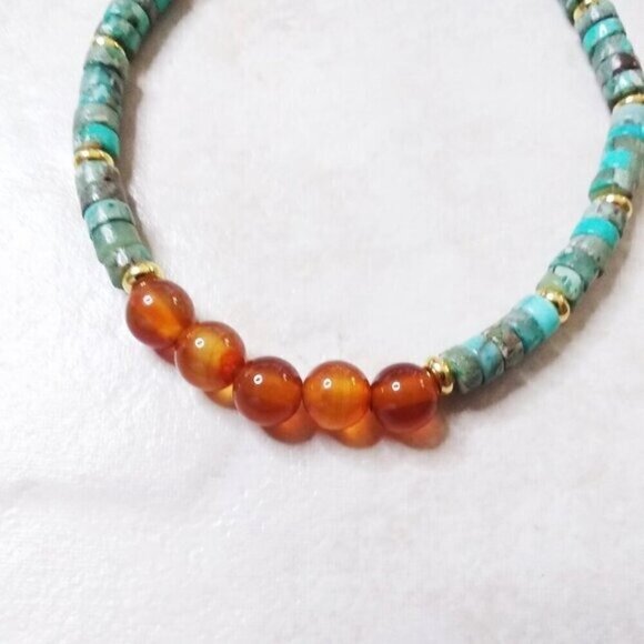 Slim Minimalist Boho Toggle Bracelet! Sea Sediment Jasper & Agate + Gold Accents - Picture 7 of 12